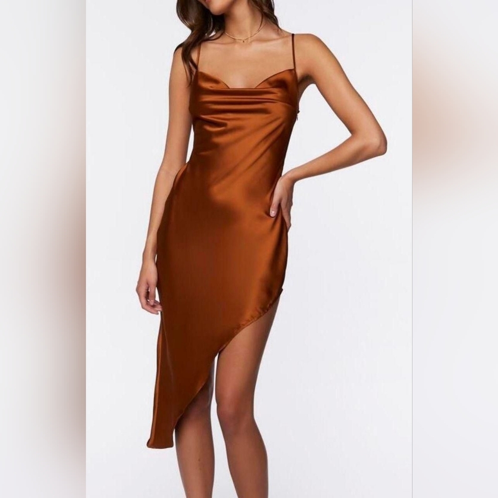NWT Satin Asymmetrical Cami Dress in Ginger
